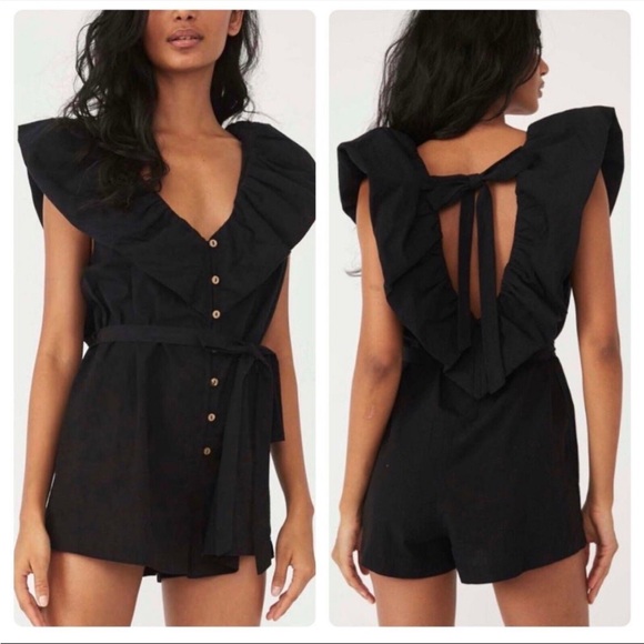 Free People Darling Shorts Romper w/ Pockets Black Size Medium - Picture 3 of 12